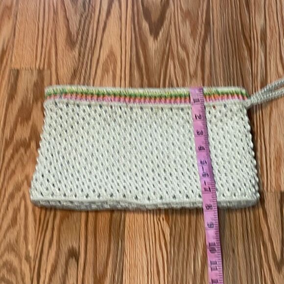 Vintage Crochet Cream Pastel Macrame Wristlet Clutch Bag, boho - Picture 4 of 6